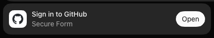 A card in a Bot's chat with the GitHub mark. It reads Sign in to GitHub, with Secure Form under it and an Open button at the right