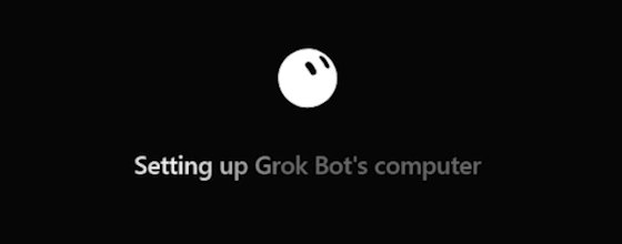 The middle of the Grok Bot window during first run: the Grok Bot mark and one line, Setting up Grok Bot's computer