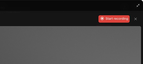 The top right corner of the window over the Bot's desktop: a red Start recording button, and an x beside it